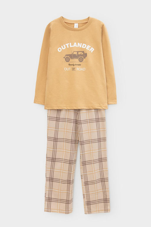 Crockid _ К 1600/темно-бежевый,текстильная клетка пижама дет  фото 2