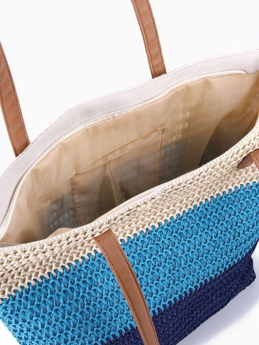 Сумка пляжная на молнии, на подкладке, бежевая/голубая/синяя - Simaland фото 6