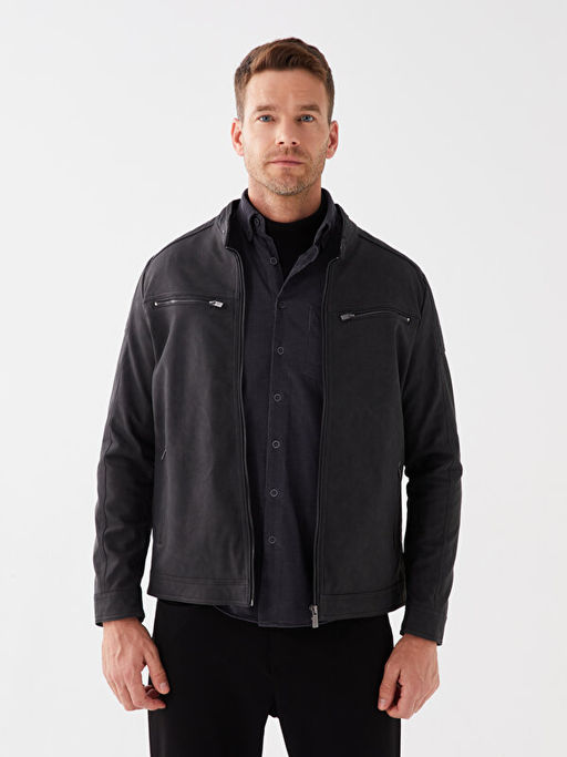 Slim Fit Biker Yaka Erkek Deri G?r?n?ml? Mont - Waikiki фото 2