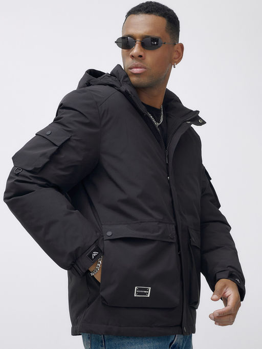 Куртка спортивная мужская зимняя с капюшоном черного цвета 2333Ch - Wonderrman фото 11