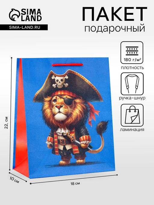 Цена за 2 шт. Пакет подарочный ламинированный «Пират» 18×22.3×10 см