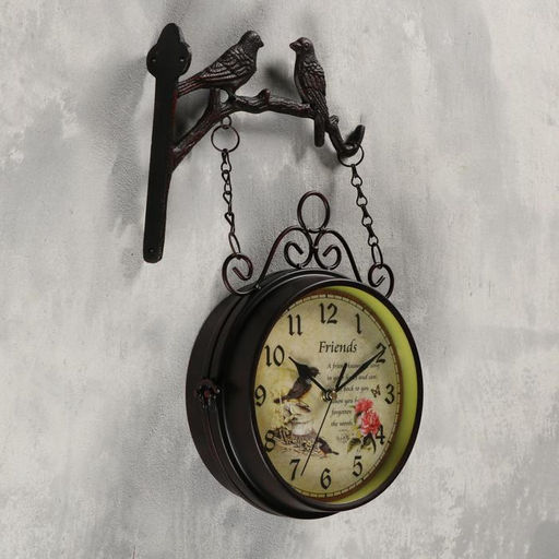 Часы настенные интерьерные «Птички», двусторонние, на подвесе, бесшумные, плавный ход, 24×40 см, циферблат d=17 см