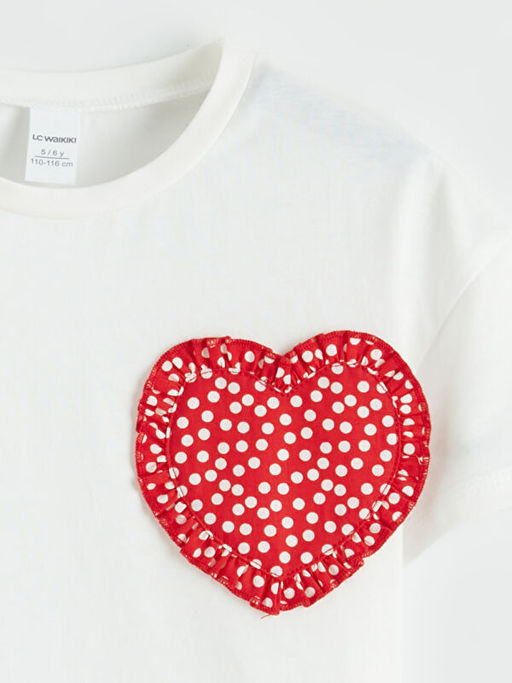 Bisiklet Yaka Kalp Nak??l? K?z ?ocuk Ti??rt