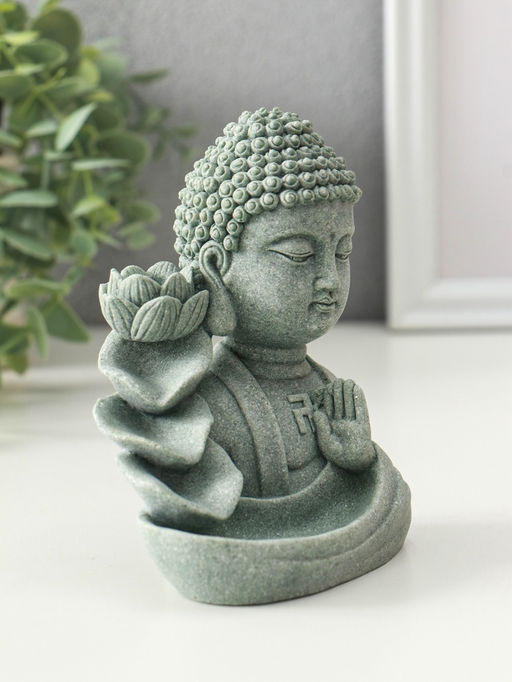 Подставка под благовония песчаник "Будда и фонтан с лотосом" 7х10,5х13 см