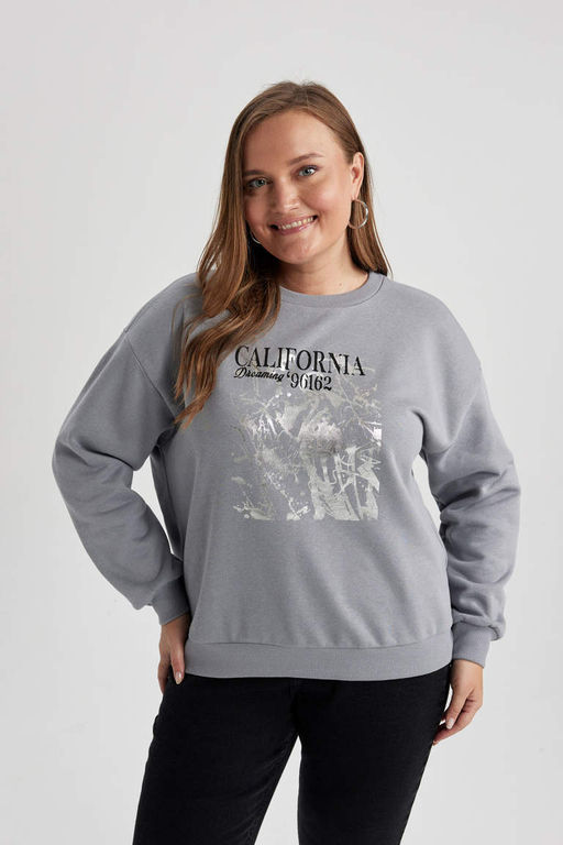 Плотный свитшот Relax Fit с круглым вырезом - Defacto фото 8