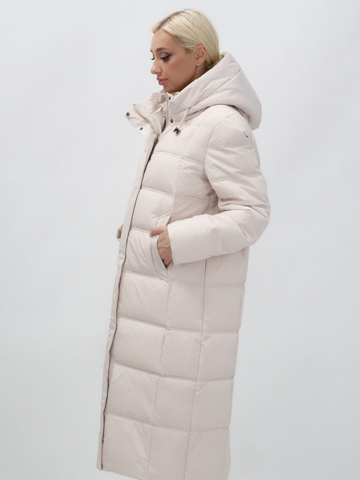 Пальто утепленное стеганное зимнее с капюшоном женское бежевого цвета 9627B - Mtforce фото 10