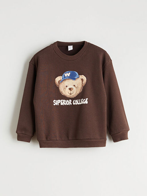 Bisiklet Yaka Ay? Teddy Bask?l? Erkek ?ocuk Sweatshirt