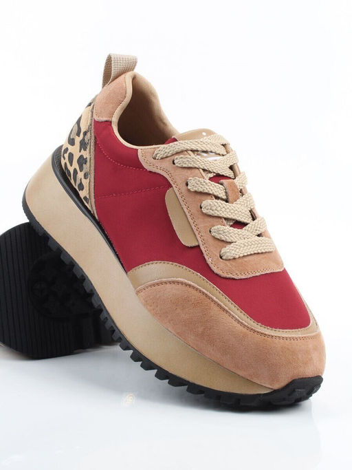04-PDJ96-3 BEIGE/RED Кроссовки демисезонные женские (натуральная замша, натуральная кожа, текстиль)