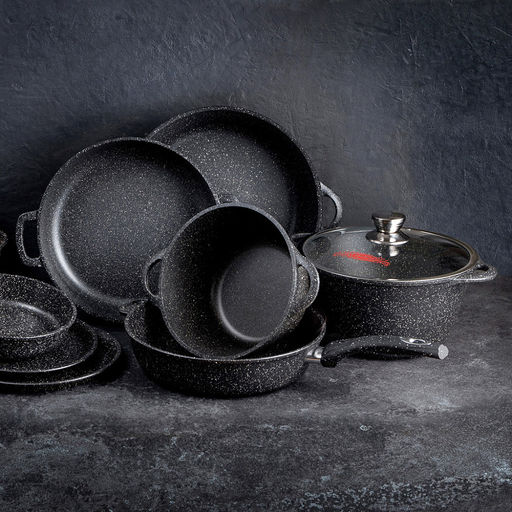 Кастрюля с антипригарным покрытием 10л, д32см "Гранит", h16см, s0,4см, литые ручки, стеклянная крышка с пароотводом, форма "Классик волна", подарочная упаковка (Россия)