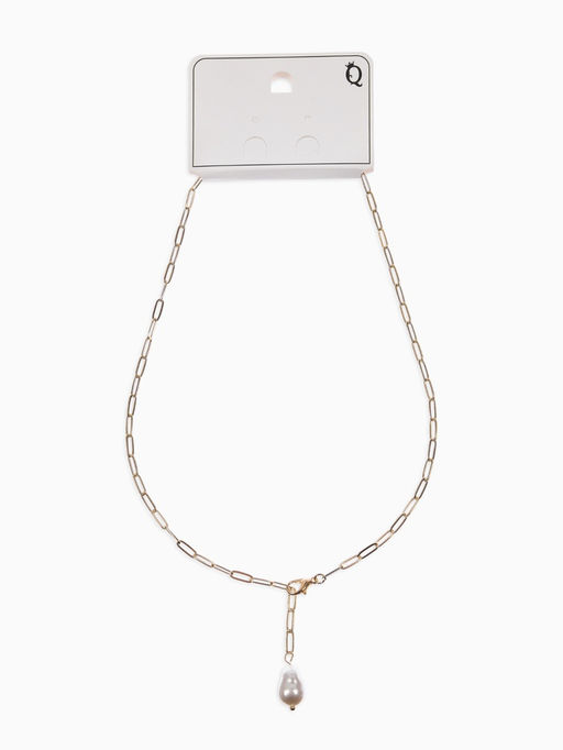 Цена за 2 шт. Цепь с бусиной "Жемчужина", вытянутое звено, цвет белый в золоте