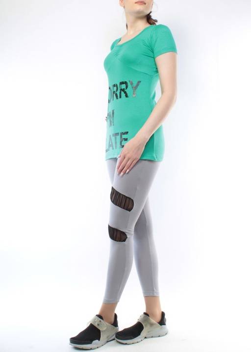 1215 GREEN/GRAY Спортивный костюм для фитнеса женский (90% вискоза, 10% лайкра)