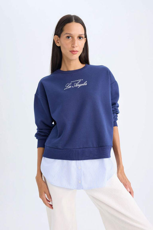 Толстая толстовка с круглым вырезом и принтом - Defacto фото 3