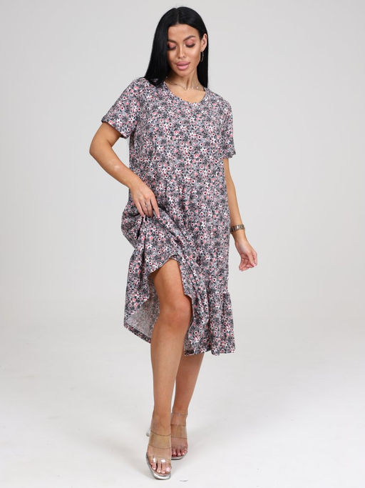 879 ПЛАТЬЕ ЖЕНСКОЕ (Серый (цветы)) - А-дина фото 3