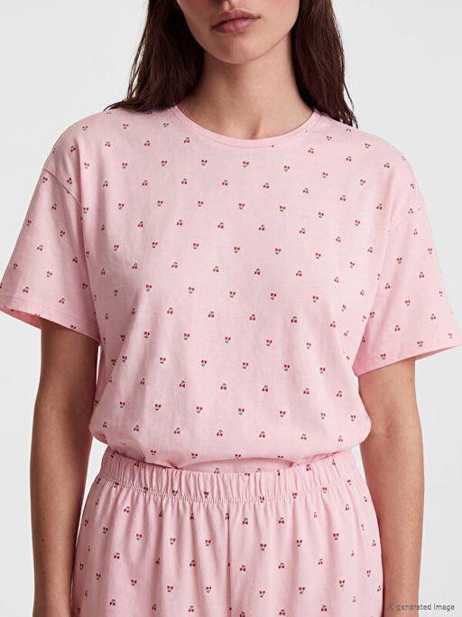 Kiraz Desenli Kad?n ?ortlu Pijama Tak?m?