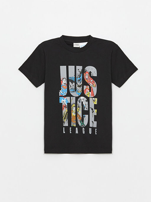 Bisiklet Yaka Justice League Bask?l? K?sa Kollu Erkek ?ocuk Ti??rt ve ?ort - Waikiki фото 2