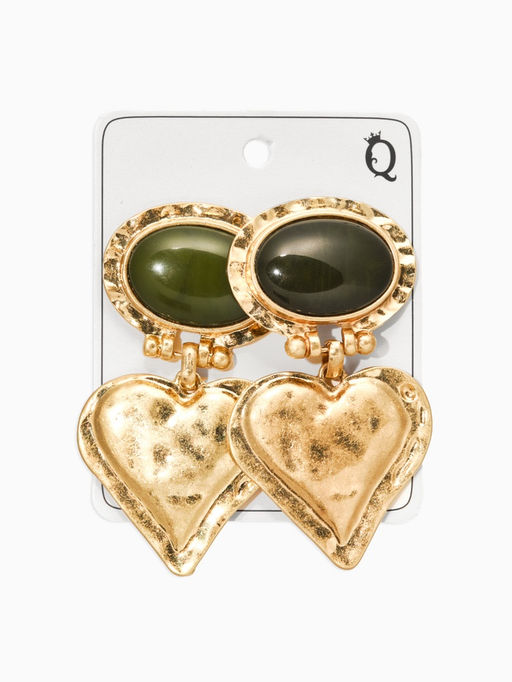 Серьги «Винтаж. Овал с сердцем», зелёные в золоте