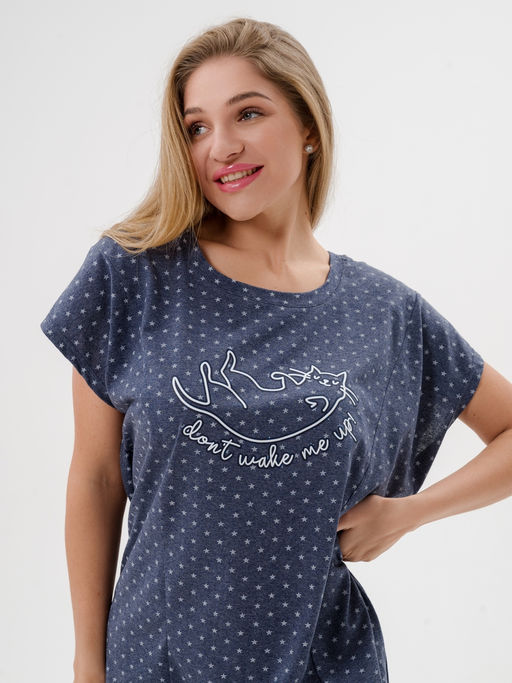 Ночная сорочка из кулирки Котик синий меланж - Амадэль фото 5
