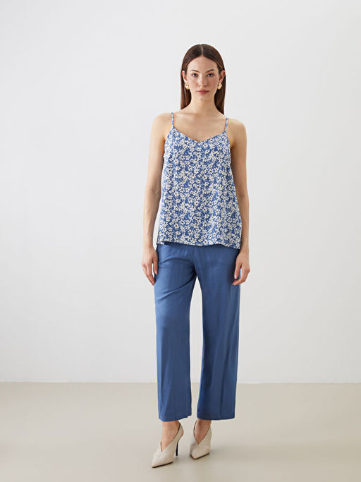 V Yaka ?i?ekli Ask?l? Bluz