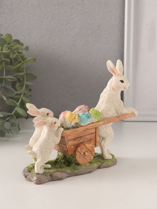 Фигурка полистоун Кролики везут тележку с капустой, 16?5.5?13 см