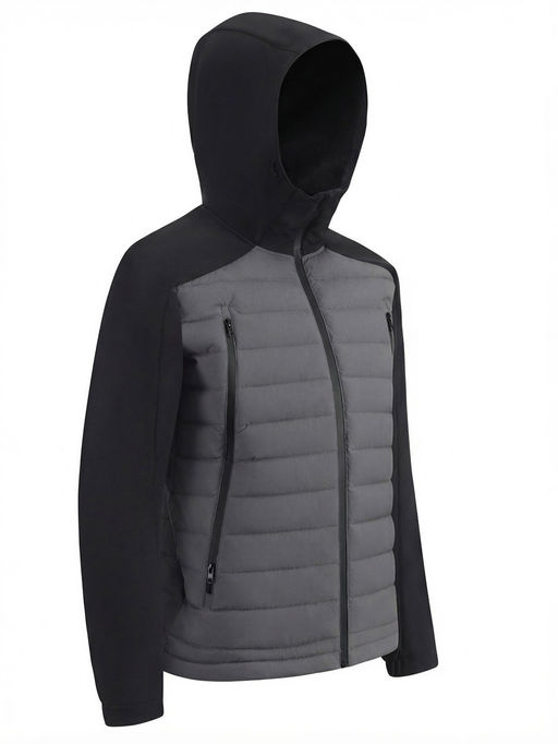 Куртка мужская гибридная стёганая с капюшоном с графеновой подкладкой серого цвета 9627_1Sr