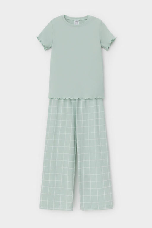 К 1636/голубая дымка,двойная клетка пижама дет