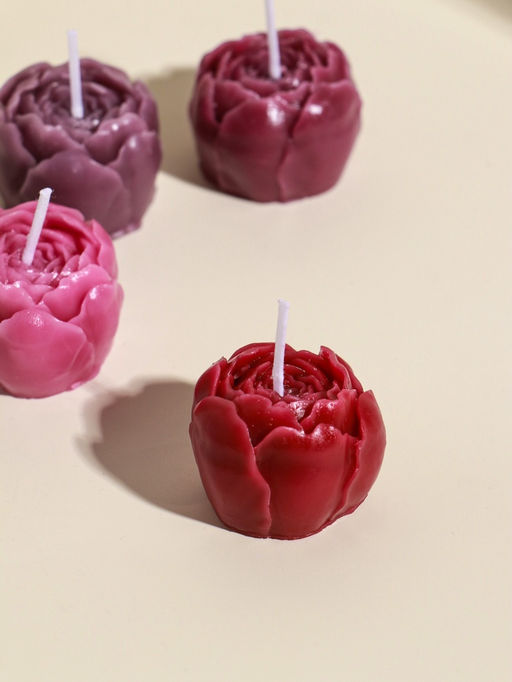 Набор свечей декоративных "Пионы" 5 шт 3,5х3,5х2,5 см розово-фиолетовые 6,5х22,5х3,5 см