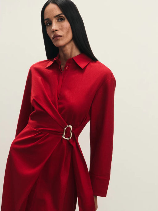 Платье из льна и хлопка с декоративной пряжкой / Zarina  фото 6