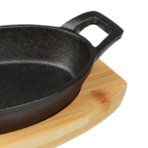 SATOSHI Сковорода мини 15*9,8 см на подставке из бамбука чугун, овальная индукция арт. 808-040