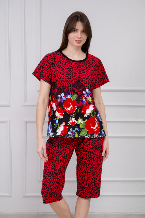 Пижама женская из интерлока Социал красная роза - Амадэль фото 4