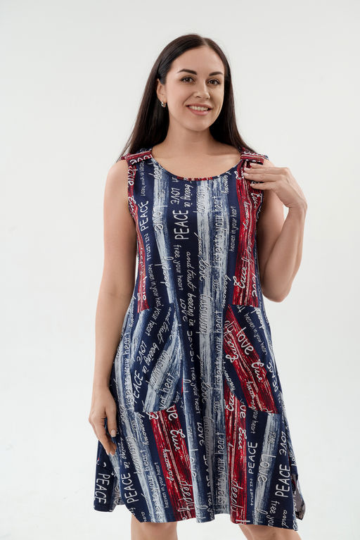 Платье женское из кулирки Кэтрин сине-красный макси - Амадэль фото 5