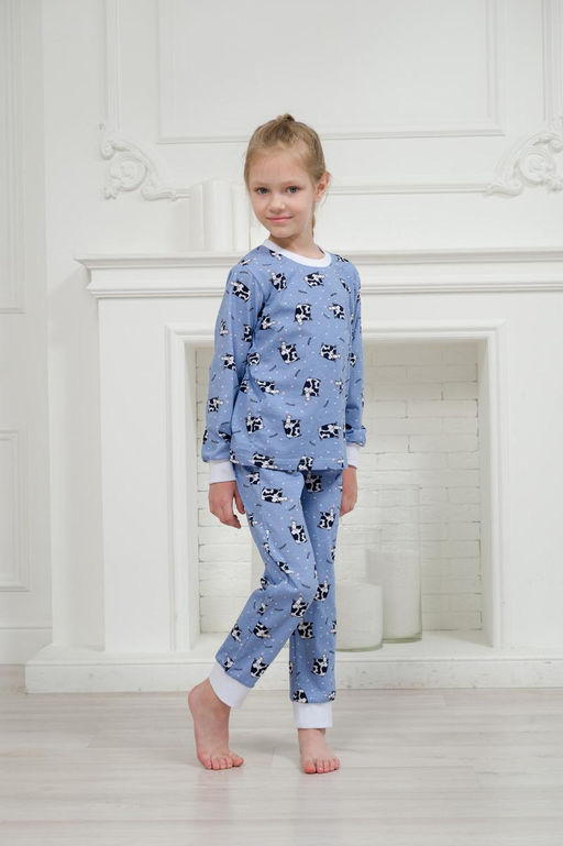 Пижама детская из джемпера и брюк из кулирки Коровы голубой - Амадэль фото 7