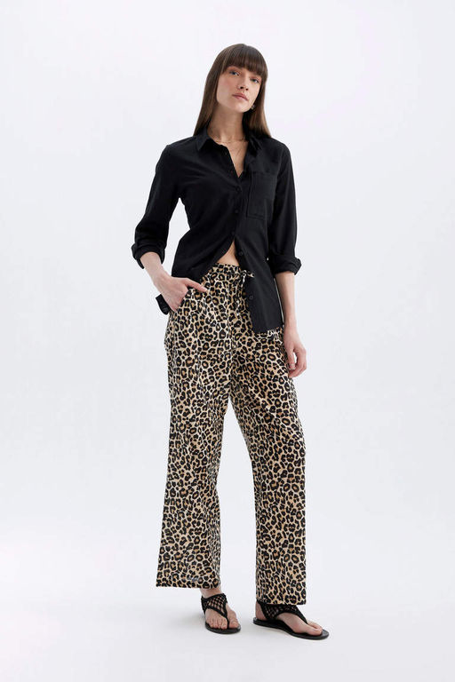 Широкие брюки с карманами и высокой талией, длинные широкие брюки из вуали - Defacto фото 3