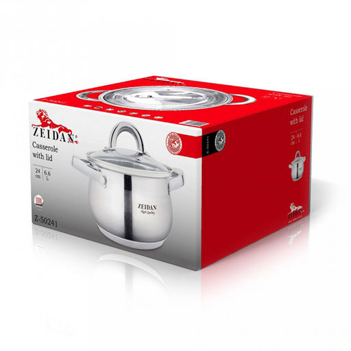 "Zeidan" "Barcelona" Кастрюля из нержавеющей стали 6,6л, д24см, h14,5см, стеклянная крышка, 5-ти слойное капсулированное дно, мерная шкала, подарочная упаковка (Китай) Подходит для всех видов плит, включая индукционную.