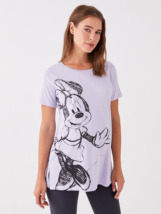 Bisiklet Yaka Minnie Mouse Bask?l? K?sa Kollu Hamile Ti??rt