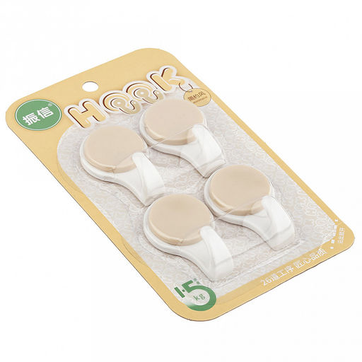 Крючок на липучке "Кнопка" пластмассовый, 4 штуки 3,4х5,5х2см, в блистере, сливочный (Китай)