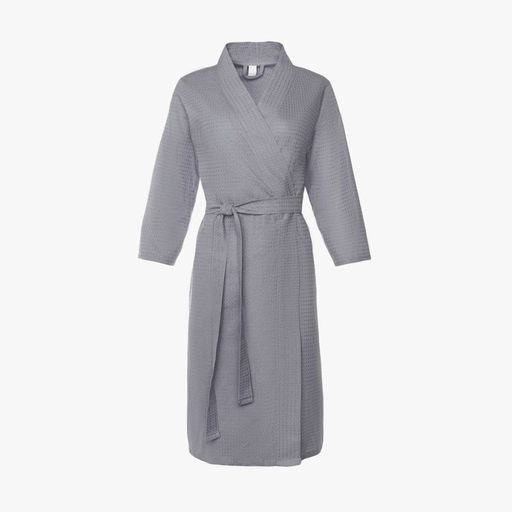 Халат вафельный женский Экономь и Я рукав 3/4, размер 54-56, серый, 100% хлопок, 200 г/м²