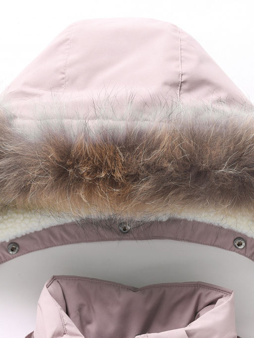 Парка зимняя подростковая для девочки с капюшоном и мехом розового цвета 9532R - Valianly фото 13