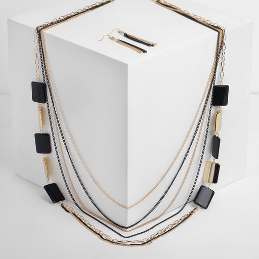 Набор 2 предмета: серьги, бусы Унисон прямоугольники, чёрный в золоте, 80 см