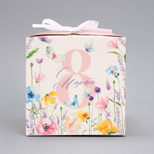 Цена за 3 шт. Коробка подарочная складная, упаковка, С 8 Марта, нежные цветы, 12?12?12 см