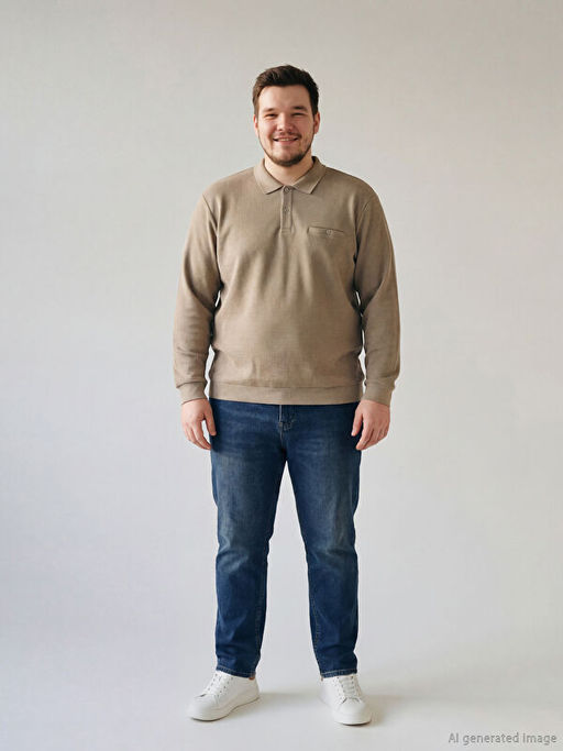 B?y?k Beden Polo Yaka Erkek Sweatshirt