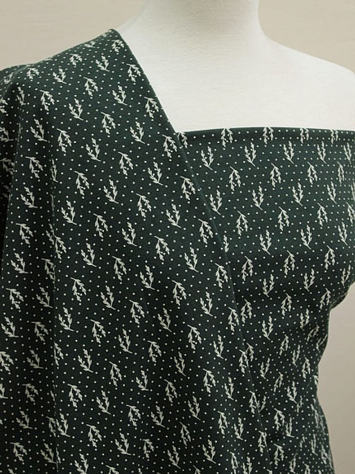 Теплый хлопок Набойка-веточки с горошком цв.т.пихтово-зеленый, ш.1.48м, хлопок-100%, 160гр/м.кв - Купава фото 6