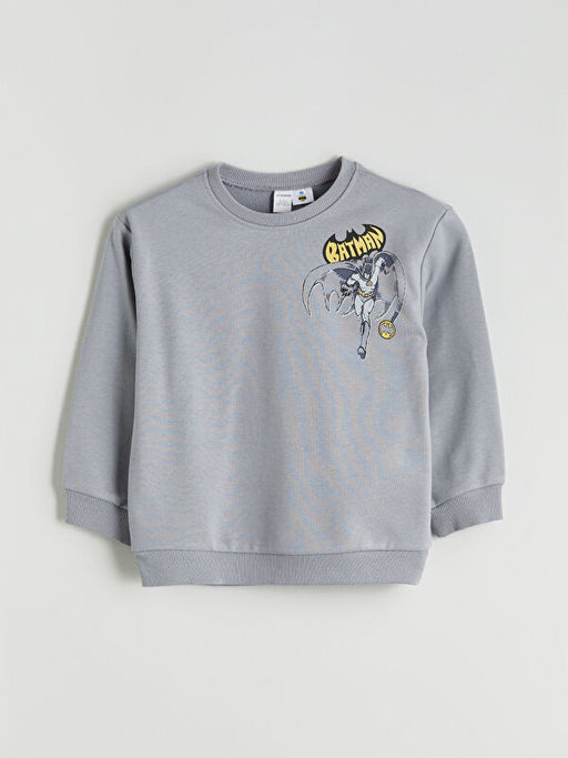 Bisiklet Yaka Batman Bask?l? Erkek ?ocuk Sweatshirt