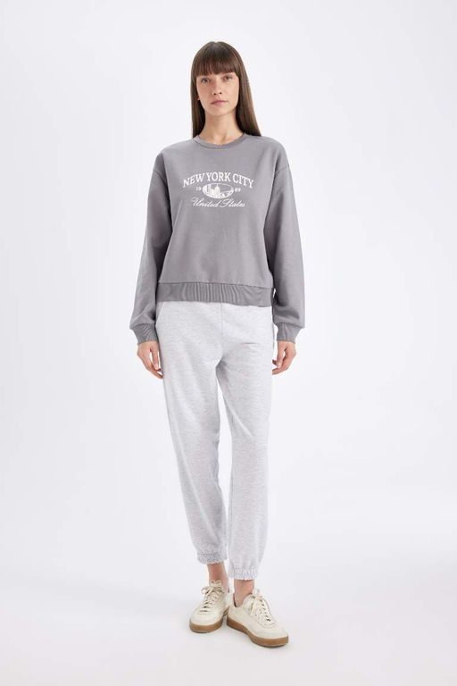 Тонкий свитшот стандартного кроя с круглым вырезом и принтом - Defacto фото 2