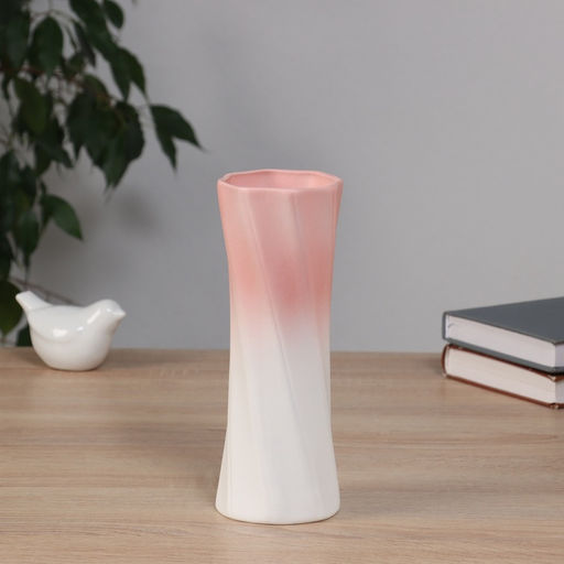 Ваза для цветов «Хайди», линии, 20.5×7.5 см, керамика, белая, розовая