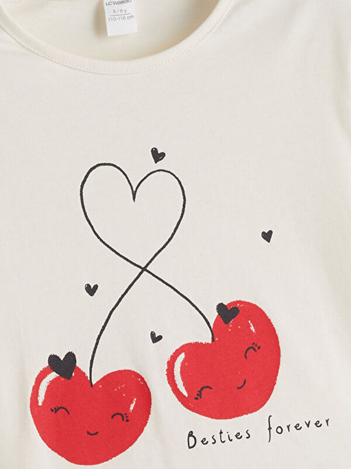 Bisiklet Yaka Kiraz Bask?l? K?z ?ocuk Ti??rt