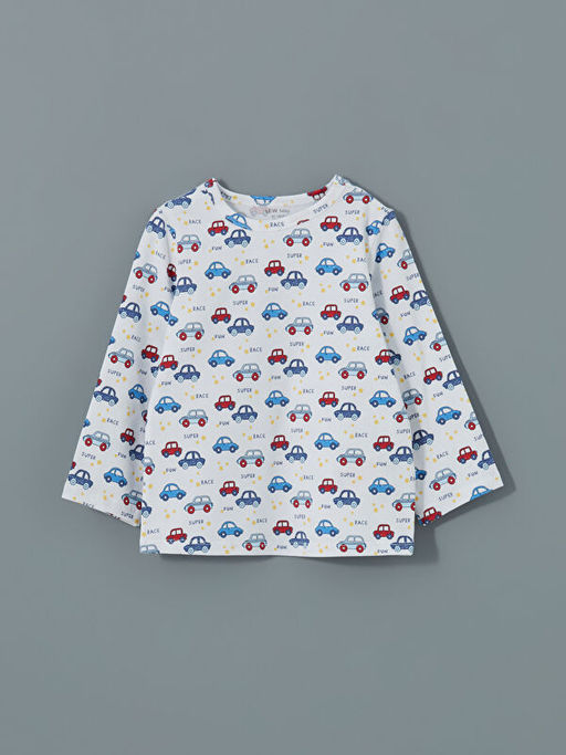 Bisiklet Yaka Bask?l? Erkek Bebek Pijama ?st