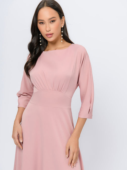 Платье пудрового цвета длины миди с расклешенной юбкой - 1001dress фото 4
