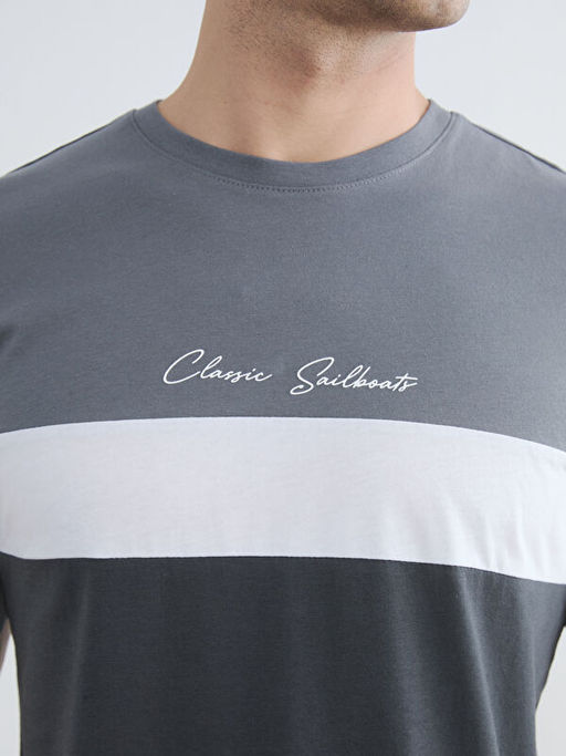 Bisiklet Yaka Renk Bloklu Penye Erkek Ti??rt