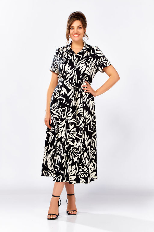 Платье Swallow 844.4 Черный в молочный принт фото 3