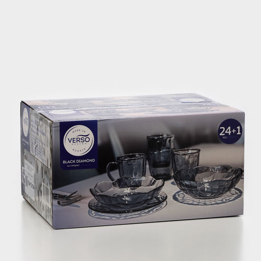 Набор посуды BLACK DIAMOND, 25 предметов, стекло, серый - Simaland фото 11